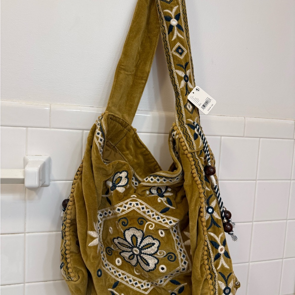 Free People Mustard Embroidered Shoulder Bag - Picture 2 of 6